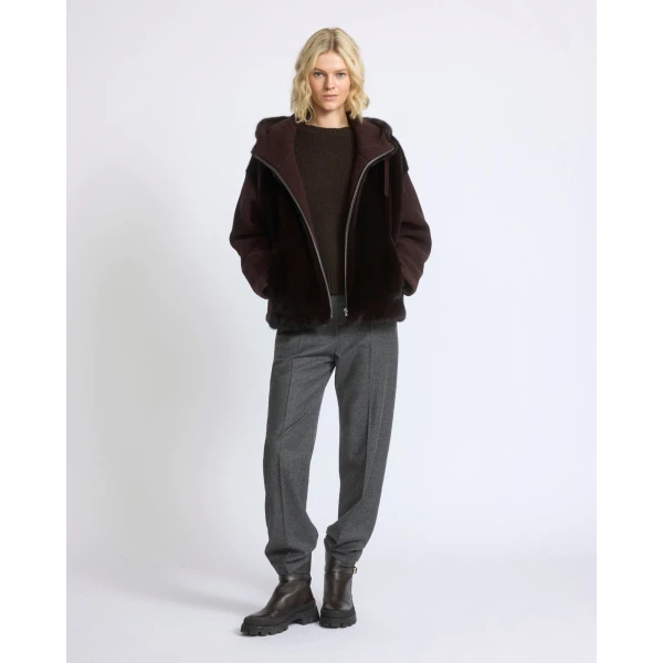 Yves Salomon Hooded Jacket in Mink Fur and Technical Fabric in Brown | Mink Jacket | Luxury Shoes 