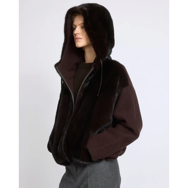 Yves Salomon Hooded Jacket in Mink Fur and Technical Fabric in Brown | Mink Jacket | Luxury Shoes 