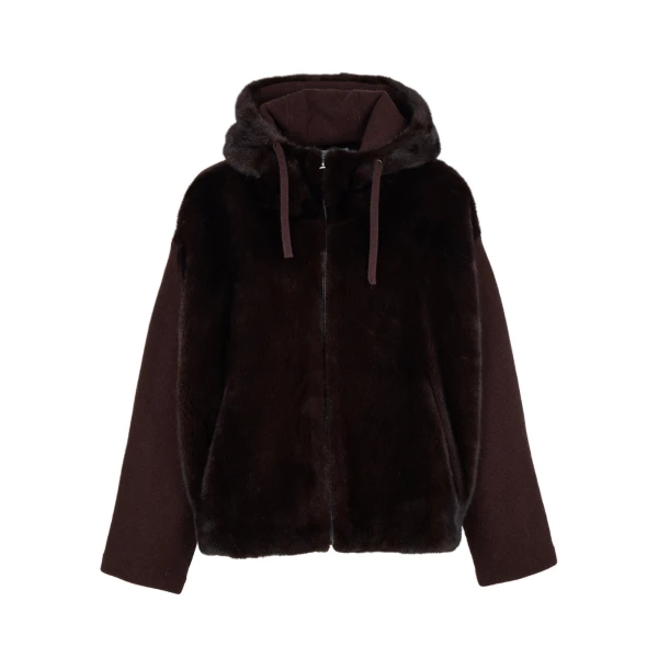 Yves Salomon Hooded Jacket in Mink Fur and Technical Fabric in Brown | Women | Luxury Shoes 