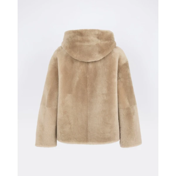 Yves Salomon Hooded Merino Lambskin Shearling Jacket in Beige | Shearling Jackets | Luxury Shoes 