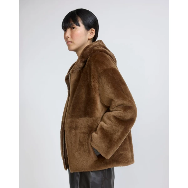 Yves Salomon Hooded Merino Lambskin Shearling Jacket in Brown | Shearling Jackets | Luxury Shoes 