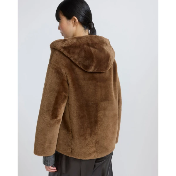 Yves Salomon Hooded Merino Lambskin Shearling Jacket in Brown | Shearling Jackets | Luxury Shoes 