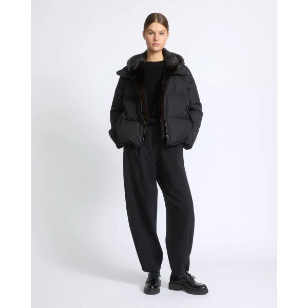 Yves Salomon Iconic A-Line Down Jacket with Mink Fur Hooded Bib in Black | Jackets | Luxury Shoes 