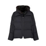 Yves Salomon Iconic A-Line Down Jacket with Mink Fur Hooded Bib in Black | Women | Luxury Shoes 