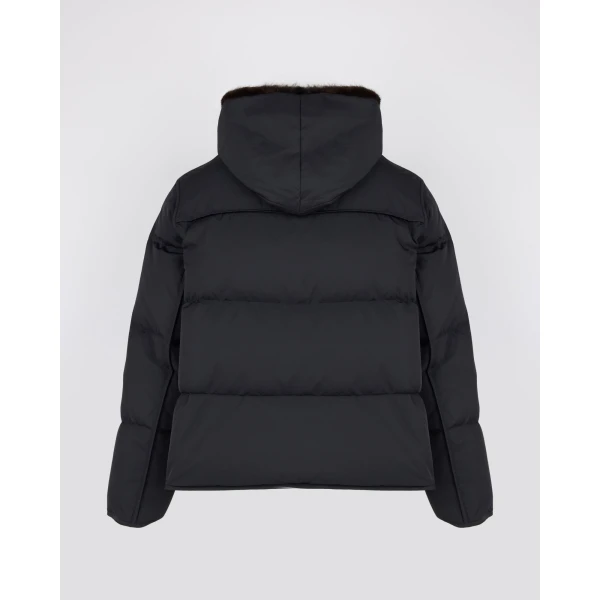 Yves Salomon Iconic A-Line Down Jacket with Mink Fur Hooded Bib in Black | Jackets | Luxury Shoes 