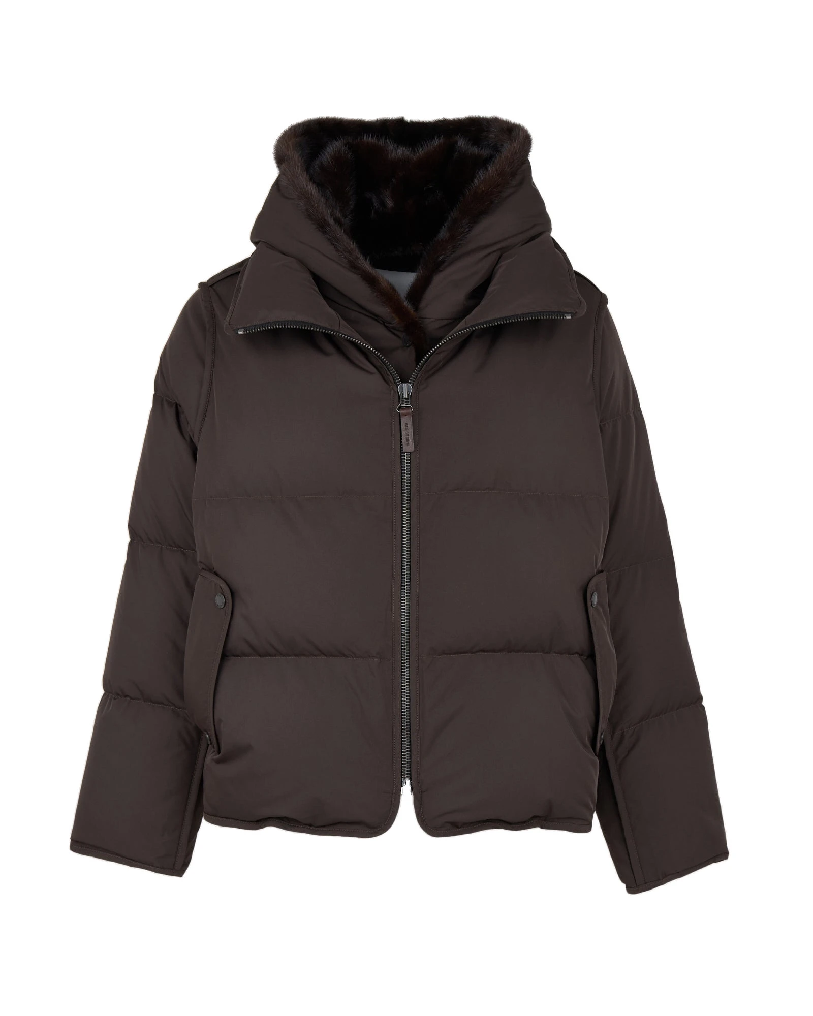 Yves Salomon Iconic A-Line Down Jacket with Mink Fur Hooded Bib in Brown Yves Salomon Iconic A-Line Down Jacket with Mink Fur Hooded Bib in Brown | Women | Luxury Shoes