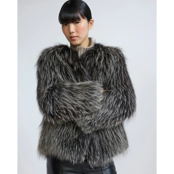 Yves Salomon Knitted Short Fox Fur Jacket in Fawn | Jackets | Luxury Shoes 
