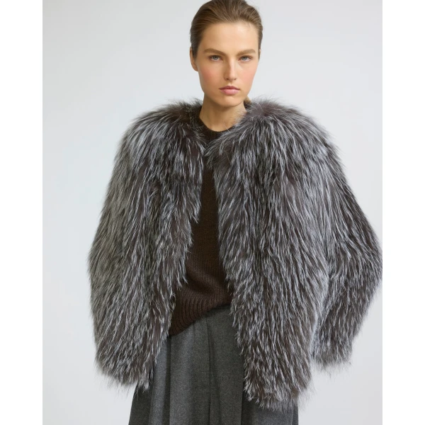 Yves Salomon Knitted Short Fox Fur Jacket in Grey | Jackets | Luxury Shoes 