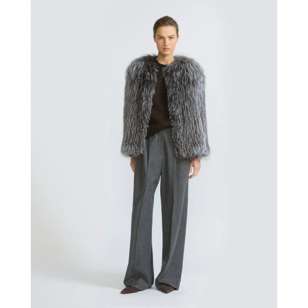 Yves Salomon Knitted Short Fox Fur Jacket in Grey | Jackets | Luxury Shoes 