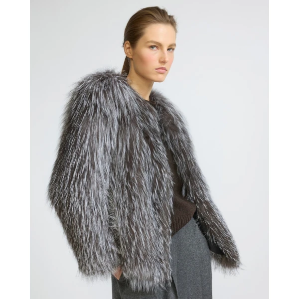 Yves Salomon Knitted Short Fox Fur Jacket in Grey | Jackets | Luxury Shoes 