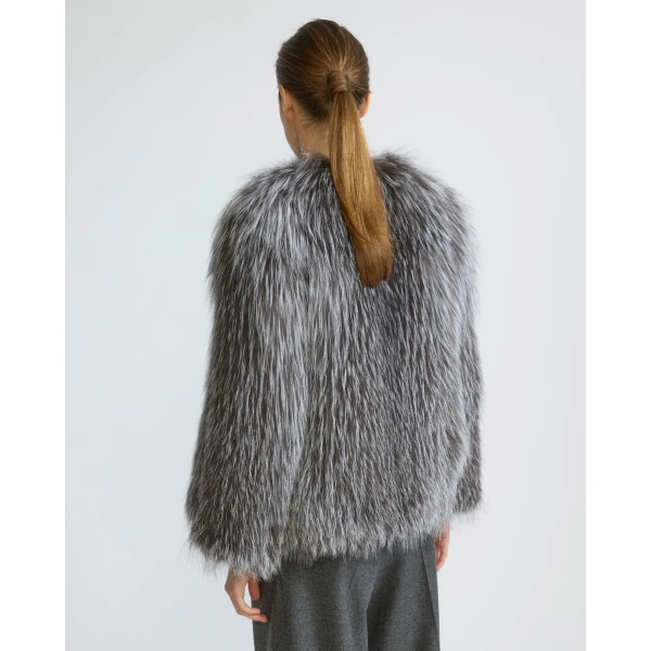 Yves Salomon Knitted Short Fox Fur Jacket in Grey | Jackets | Luxury Shoes 