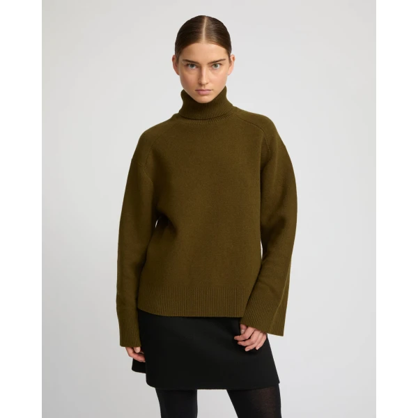 Yves Salomon Knitted Turtleneck Sweater in Khaki | Turtlenecks | Luxury Shoes 