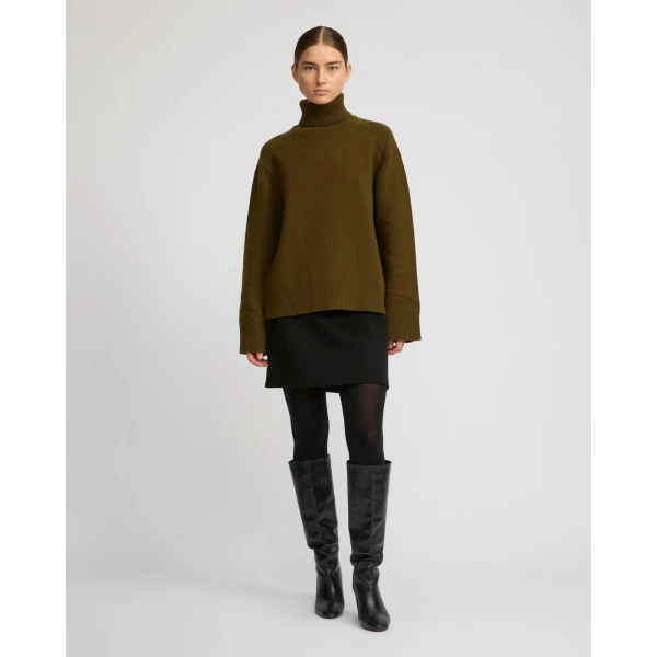 Yves Salomon Knitted Turtleneck Sweater in Khaki | Turtlenecks | Luxury Shoes 