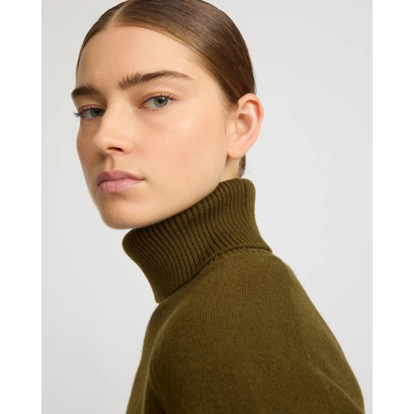 Yves Salomon Knitted Turtleneck Sweater in Khaki | Turtlenecks | Luxury Shoes 