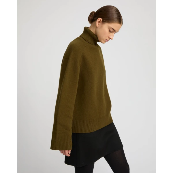Yves Salomon Knitted Turtleneck Sweater in Khaki | Turtlenecks | Luxury Shoes 