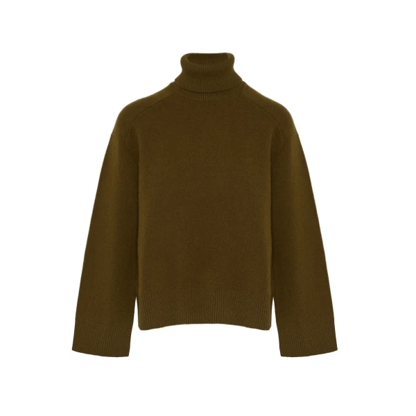Knitted Turtleneck Sweater in Khaki
