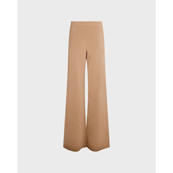 Yves Salomon Knitted Wide Leg Trousers in Beige | Wide leg pants | Luxury Shoes 