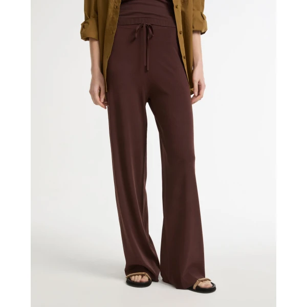 Yves Salomon Knitted Wide Leg Trousers in Bordeaux | Wide leg pants | Luxury Shoes 