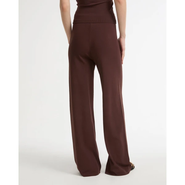 Yves Salomon Knitted Wide Leg Trousers in Bordeaux | Wide leg pants | Luxury Shoes 