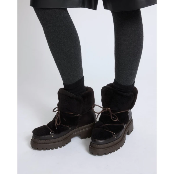 Yves Salomon Lace-Up Mid-Length Shearling Boots in Brown | Boots | Luxury Shoes 