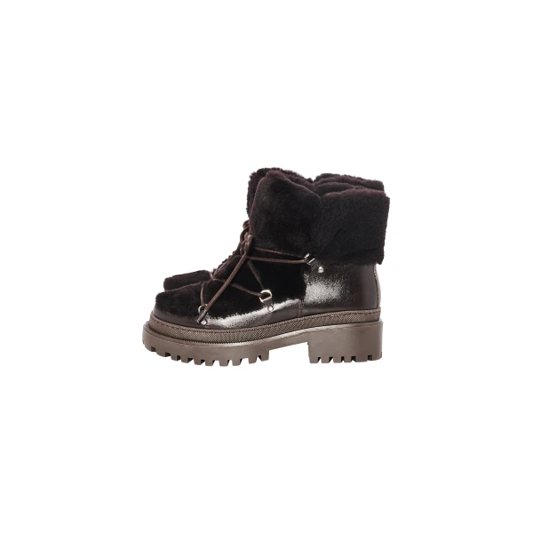 Lace-Up Mid-Length Shearling Boots in Brown