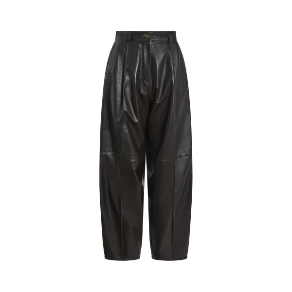 Lambskin Leather Balloon Trousers in Brown