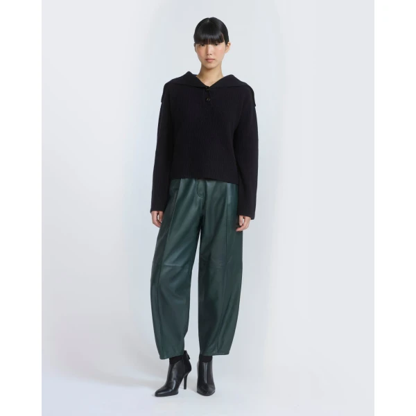 Yves Salomon Lambskin Leather Balloon Trousers in Dark Green | Pants | Luxury Shoes 