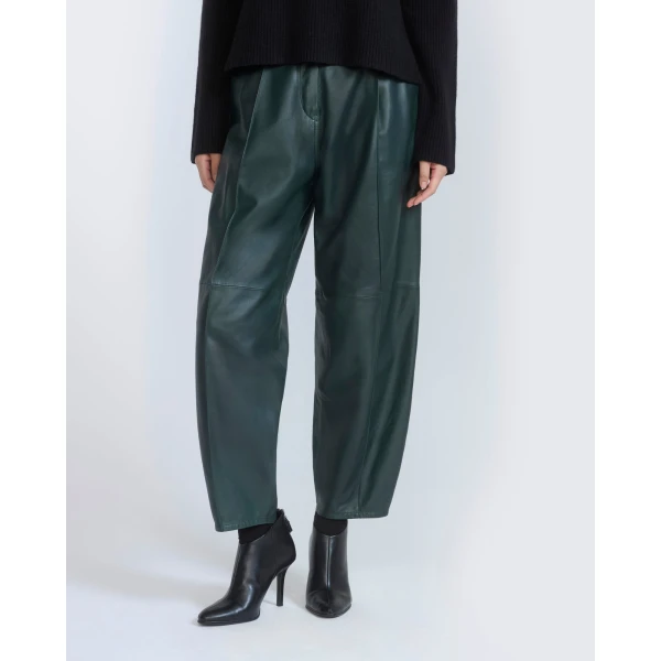 Yves Salomon Lambskin Leather Balloon Trousers in Dark Green | Pants | Luxury Shoes 