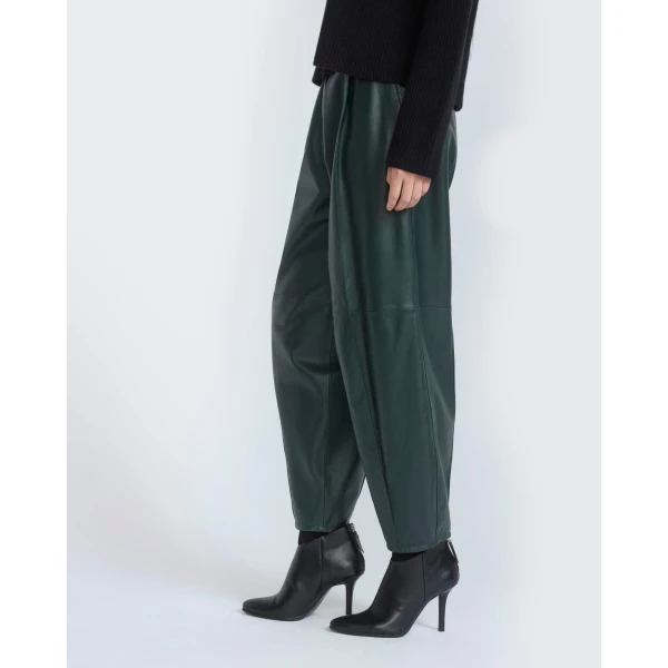 Yves Salomon Lambskin Leather Balloon Trousers in Dark Green | Pants | Luxury Shoes 