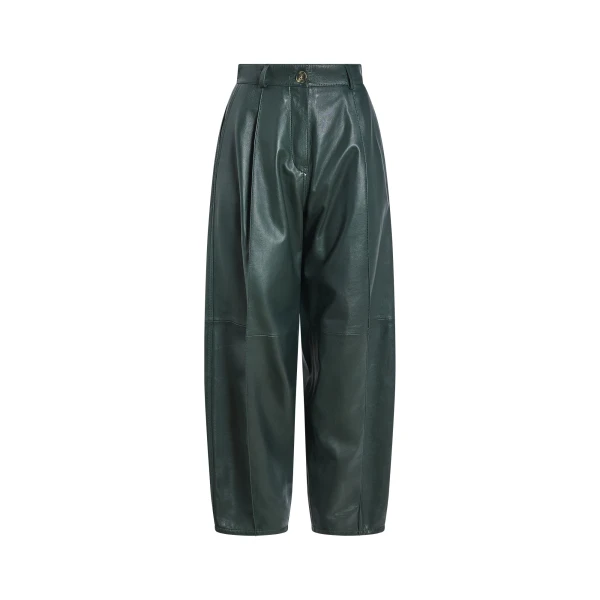 Lambskin Leather Balloon Trousers in Dark Green