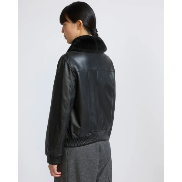 Yves Salomon Lambskin Leather Bomber Jacket with Removable Mink Collar in Black | Leather Jackets | Luxury Shoes 