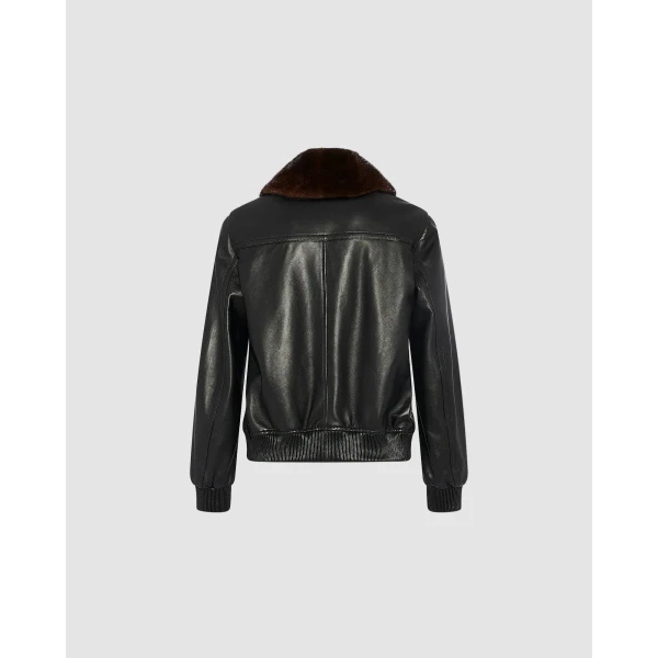 Yves Salomon Lambskin Leather Bomber Jacket with Removable Mink Collar in Black | Leather Jackets | Luxury Shoes 