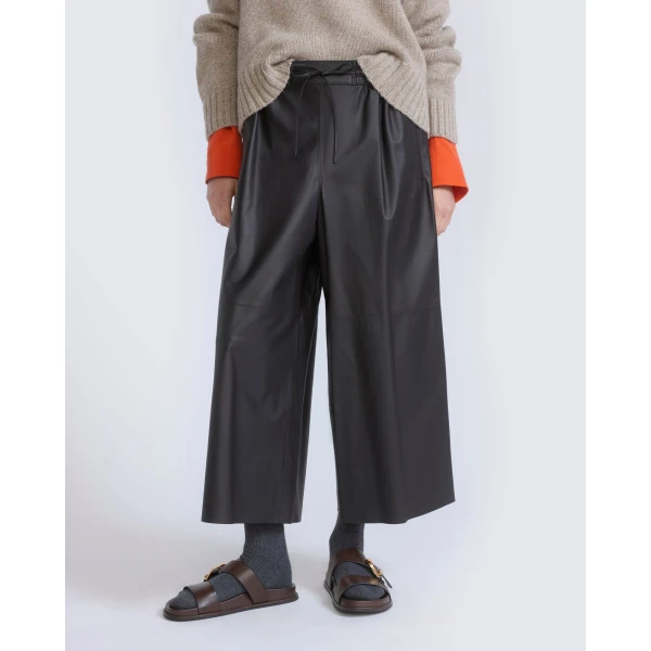 Yves Salomon Lambskin Leather Culottes in Brown | Pants | Luxury Shoes 