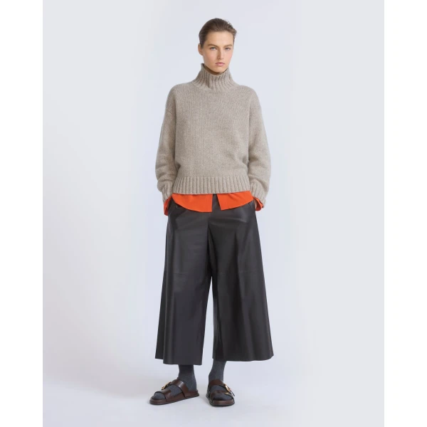 Yves Salomon Lambskin Leather Culottes in Brown | Pants | Luxury Shoes 