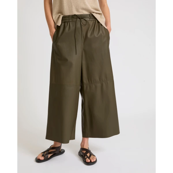 Yves Salomon Lambskin Leather Culottes in Gondwana Olive | Pants | Luxury Shoes 