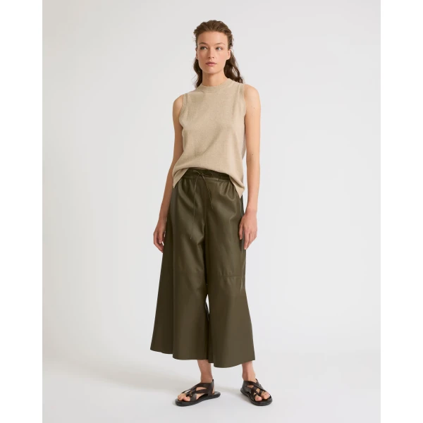 Yves Salomon Lambskin Leather Culottes in Gondwana Olive | Pants | Luxury Shoes 