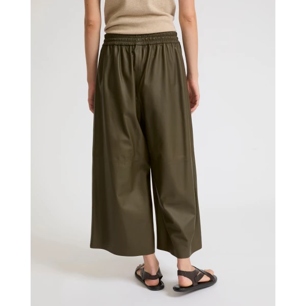 Yves Salomon Lambskin Leather Culottes in Gondwana Olive | Pants | Luxury Shoes 