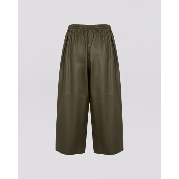 Yves Salomon Lambskin Leather Culottes in Gondwana Olive | Pants | Luxury Shoes 