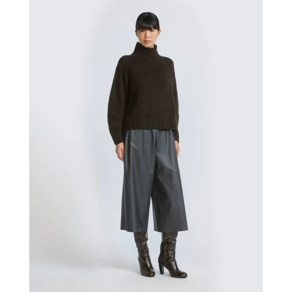 Yves Salomon Lambskin Leather Culottes in Grey | Pants | Luxury Shoes 