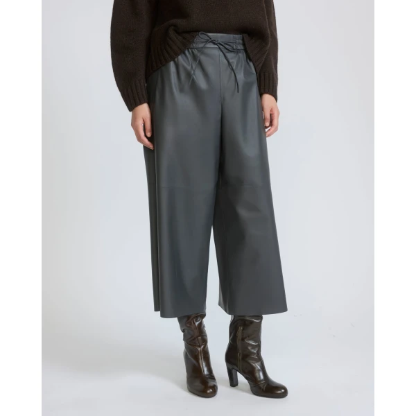 Yves Salomon Lambskin Leather Culottes in Grey | Pants | Luxury Shoes 