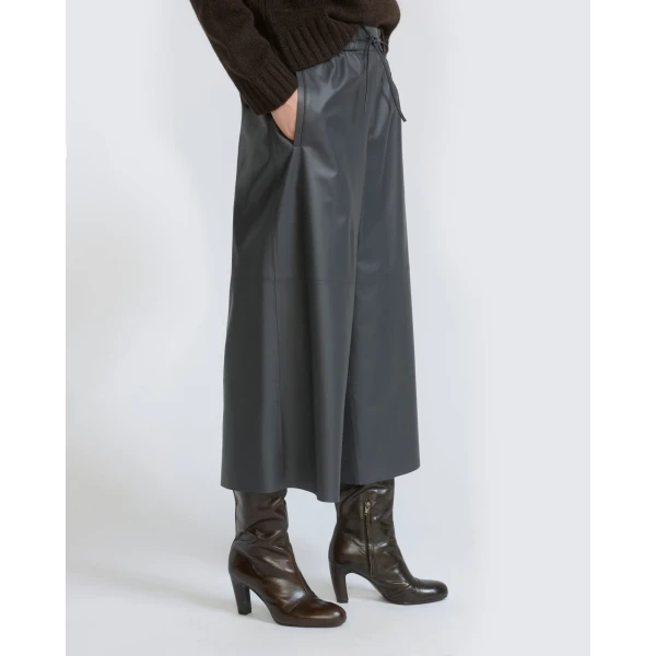 Yves Salomon Lambskin Leather Culottes in Grey | Pants | Luxury Shoes 