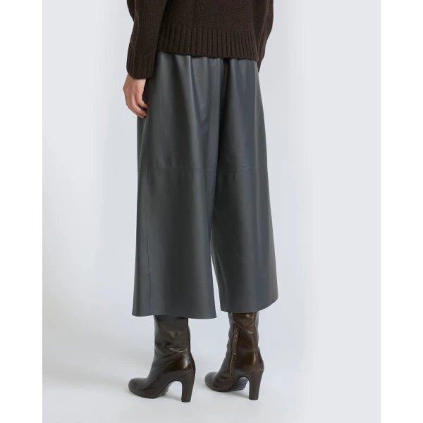 Yves Salomon Lambskin Leather Culottes in Grey | Pants | Luxury Shoes 