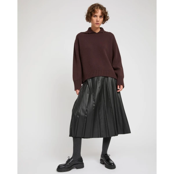 Yves Salomon Lambskin Leather Pleated Skirt in Black | Leather Skirts | Luxury Shoes 