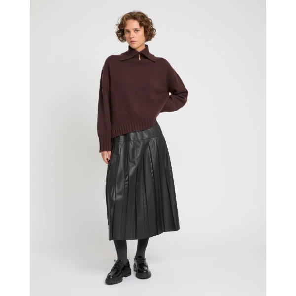 Yves Salomon Lambskin Leather Pleated Skirt in Black | Leather Skirts | Luxury Shoes 