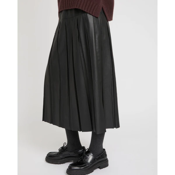 Yves Salomon Lambskin Leather Pleated Skirt in Black | Leather Skirts | Luxury Shoes 