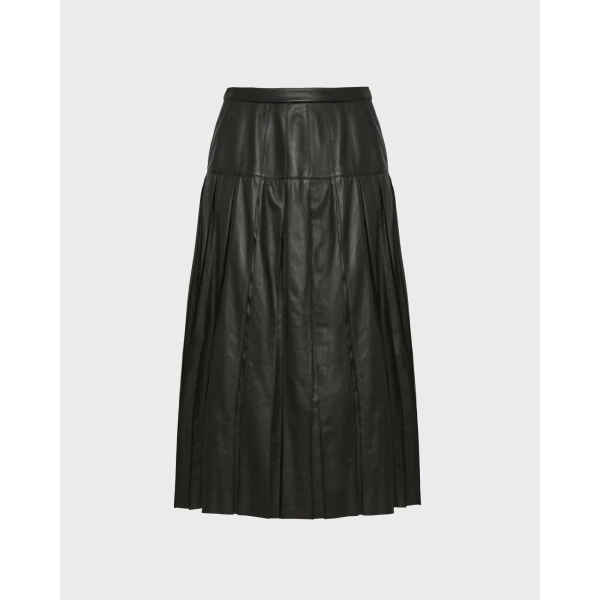 Yves Salomon Lambskin Leather Pleated Skirt in Black | Leather Skirts | Luxury Shoes 