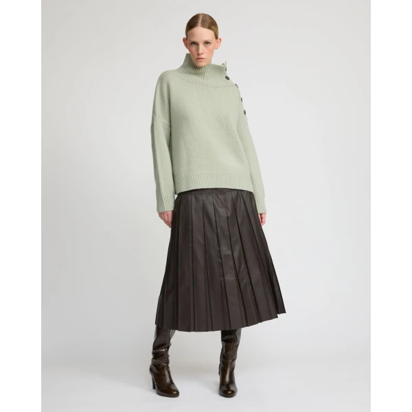 Yves Salomon Lambskin Leather Pleated Skirt in Brown | Leather Skirts | Luxury Shoes 