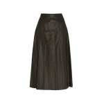 Yves Salomon Lambskin Leather Pleated Skirt in Brown | Leather Skirts | Luxury Shoes 