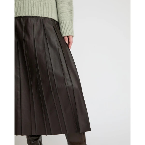 Yves Salomon Lambskin Leather Pleated Skirt in Brown | Leather Skirts | Luxury Shoes 