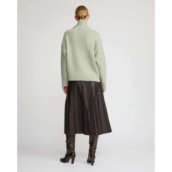 Yves Salomon Lambskin Leather Pleated Skirt in Brown | Leather Skirts | Luxury Shoes 